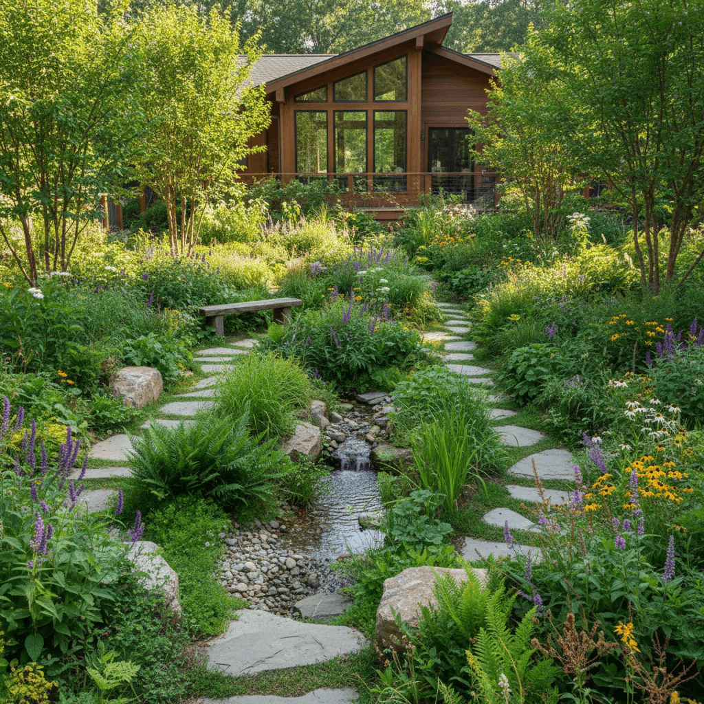 Native plant garden with natural landscaping design
