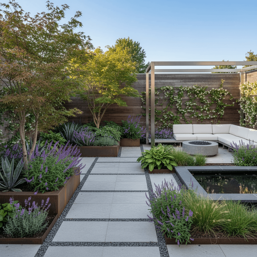 Modern landscape design with contemporary plantings