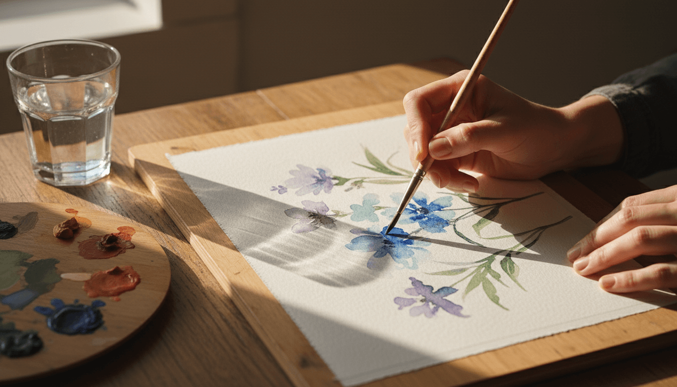 Jill creating a watercolor painting of native flowers